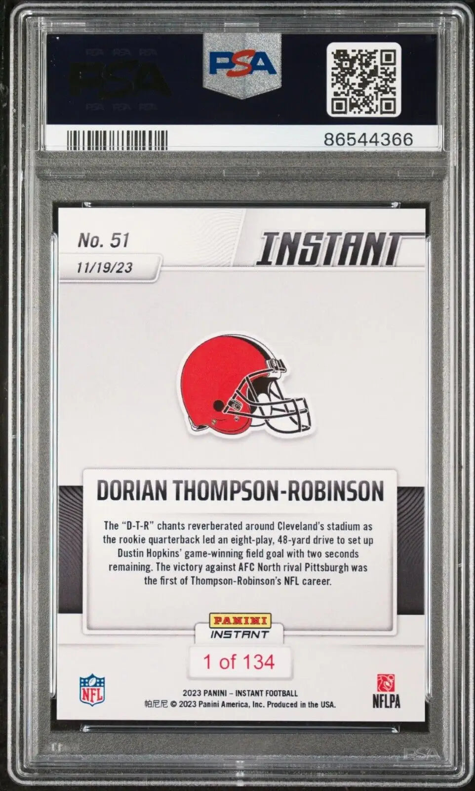 Dorian Thompson-Robinson 2023 Panini NFL Rookie 51 Card 1 of 134 PSA 9 Mint - Football Card Single