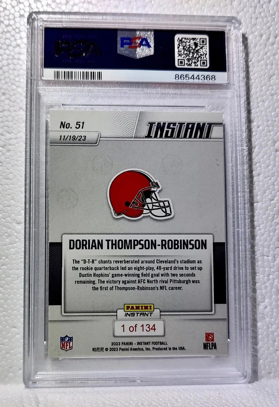 Dorian Thompson-Robinson 2023 Panini NFL Rookie 51 Card 1 of 134 PSA 9 Mint - Football Card Single