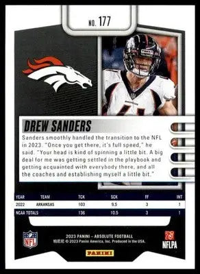 Drew Sanders Rookie 2023 Panini Absolute Retail #177 Denver Broncos - Football Card Single
