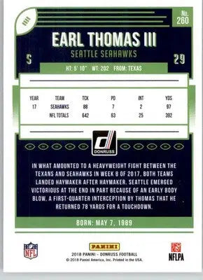 Earl Thomas III - 2018 Donruss - #260 - Football - Football Card Single