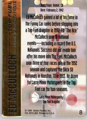 Ed McCulloch - 1994 Action Packed NHRA - #8 - Racing - Racing Card Single