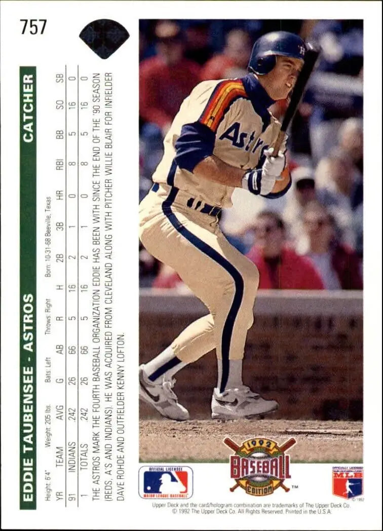 Eddie Taubensee 1992 Upper Deck MLB #757 Rookie Baseball Card Cleveland Indians - Baseball Card Single