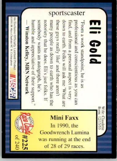 Eli Gold - 1991 Maxx - #225 - Racing - Racing Card Single