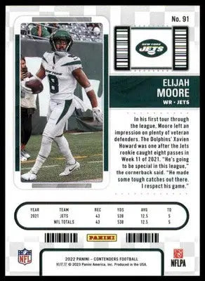 Elijah Moore 2022 Panini Contenders #91 New York Jets