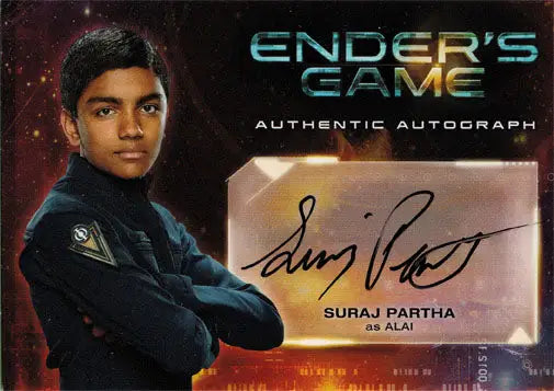 Autograph card of Suraj Partha as Alai from Ender’s Game movie trading cards