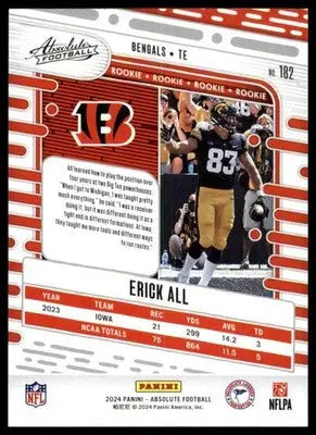 Erick All Rookie 2024 Panini Absolute Retail #182 Cincinnati Bengals - Football Card Single