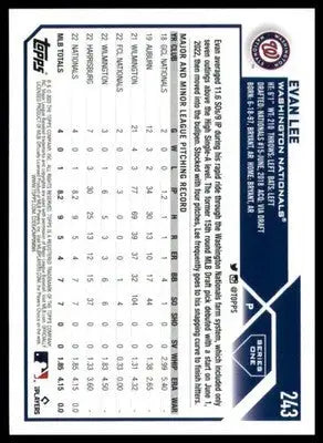Evan Lee Rookie 2023 Topps #243 Washington Nationals - Baseball Card Single