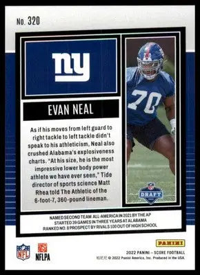 Evan Neal Rookie 2022 Score #320 New York Giants - Football Card Single