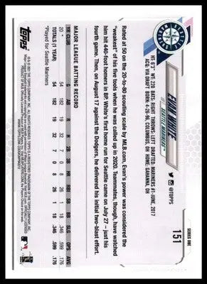 Evan White Rookie 2021 Topps #151a Seattle Mariners - Baseball Card Single