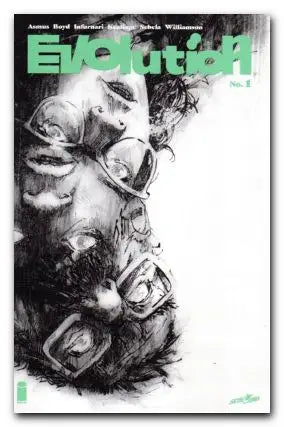 Black and white Evolution Ashcan #1 comic book cover featuring dramatic shadowy art