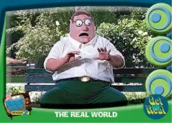 Animated character with pink hair and glasses on bench for Real World Case Topper Card