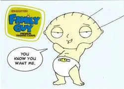 Cartoon baby with oversized head on Family Guy NSU Exclusive Promo Card for trading cards