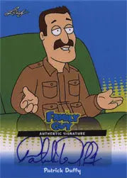Cartoon character in brown uniform with mustache and glasses on Patrick Duffy Autograph Card