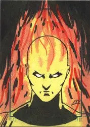 Leeahd Goldberg Human Torch sketch card featuring glowing yellow-skinned fiery figure