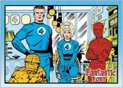 Comic book cover featuring four superheroes from Fantastic Four Archives P1 Promo Card trading cards
