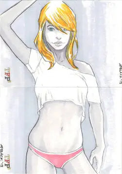 Sketch of a young woman by Andy Black featured in Female Persuasion 3 trading cards