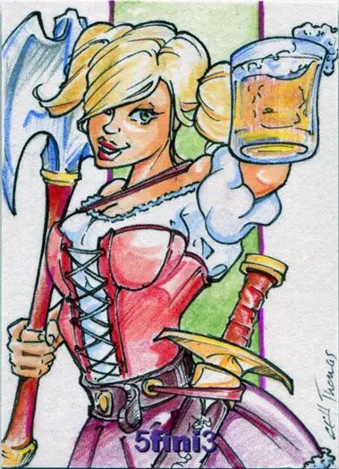 Cartoon-style blonde woman in Bavarian dress with beer stein for Female Persuasion Series