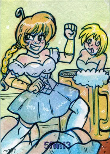 Cartoon-style drawing of anime-inspired female characters for Female Persuasion trading cards