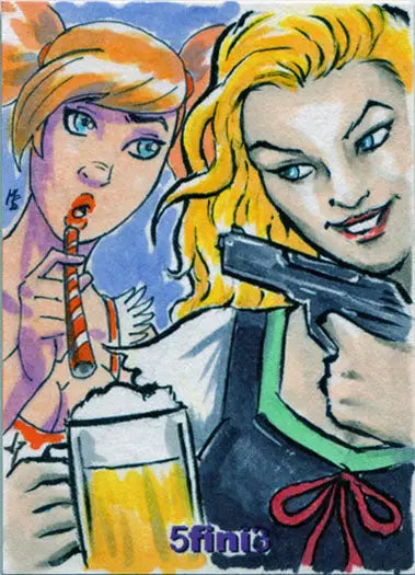 Colorful cartoon illustration of women in Female Persuasion trading cards series