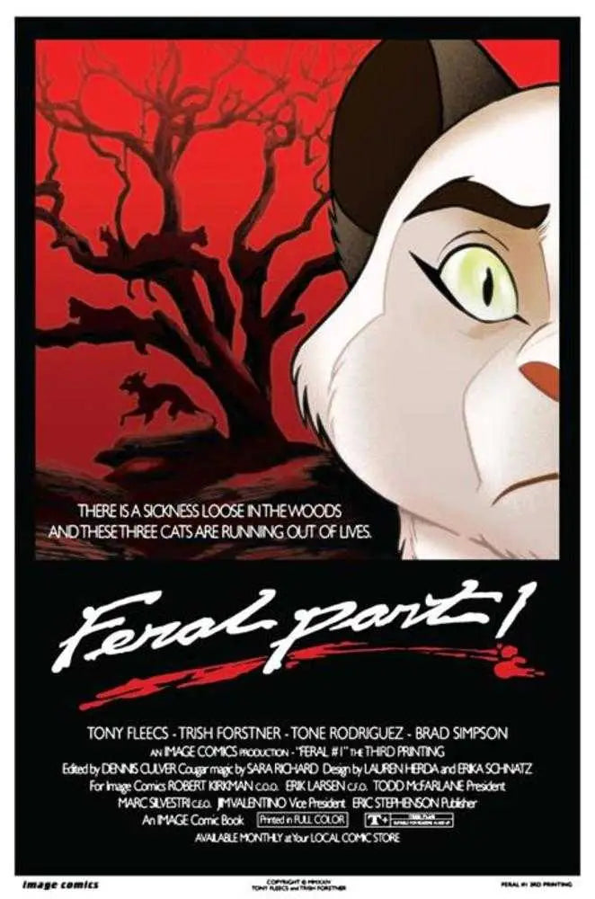 Feral Party movie poster features cartoon cat face for Feral #1 3rd Print trading cards