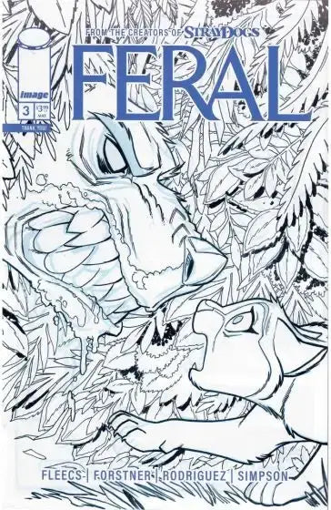 Comic book cover Feral #3 Thank You Variant featuring sketched animal faces and creatures