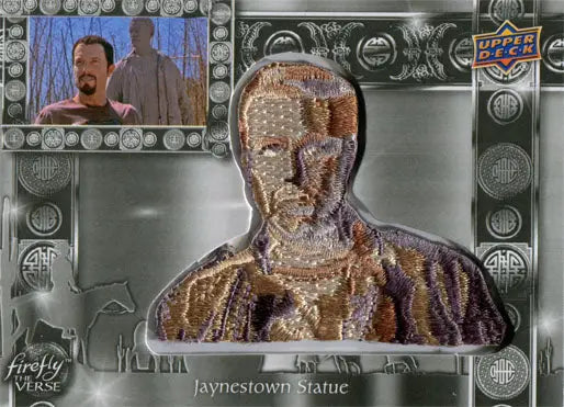 Metallic Jaynestown Statue bust featured on Firefly the Verse trading card F-40