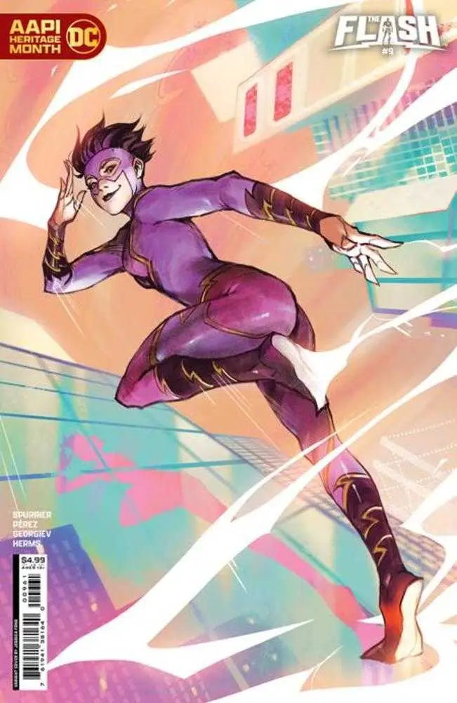 Purple speedster leaps through motion streaks on Flash #9 Trading Card Variant