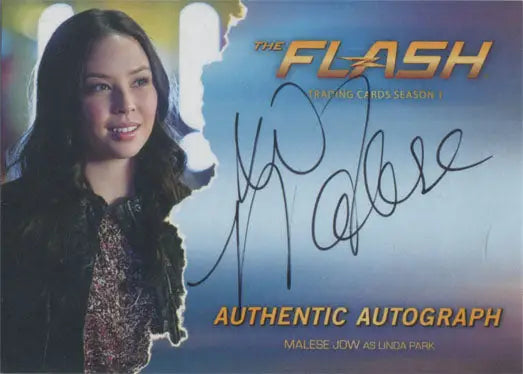 Autographed trading card of Malese Jow as Linda Park from The Flash series