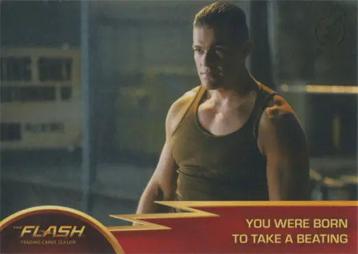 Muscular man in green tank top featured on Flash Season 1 Gold Logo Parallel Chase Card