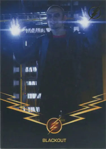 Person in dark clothing with glowing hands for Flash Season 1 Gold Logo Parallel Chase Card