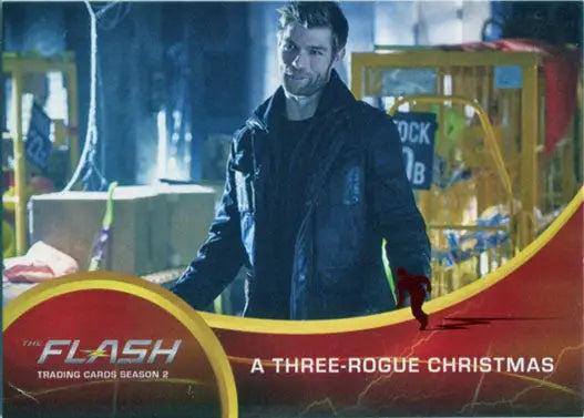 Flash Season 2 Scarlet Speedster Deco Red Foil Variant Base 26 Chase Card showcasing A Three Rogue Christmas scene