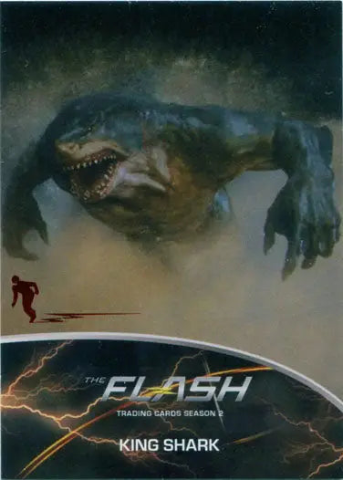 Monstrous humanoid shark creature in mist on Flash Season 2 Scarlet Speedster Deco Red Foil Variant Card