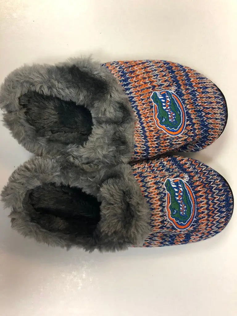 Florida Gators Womens Peak Slide slippers with fuzzy gray faux fur lining