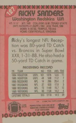 Football 1990 Topps #127 Ricky Sanders - Football Card Single