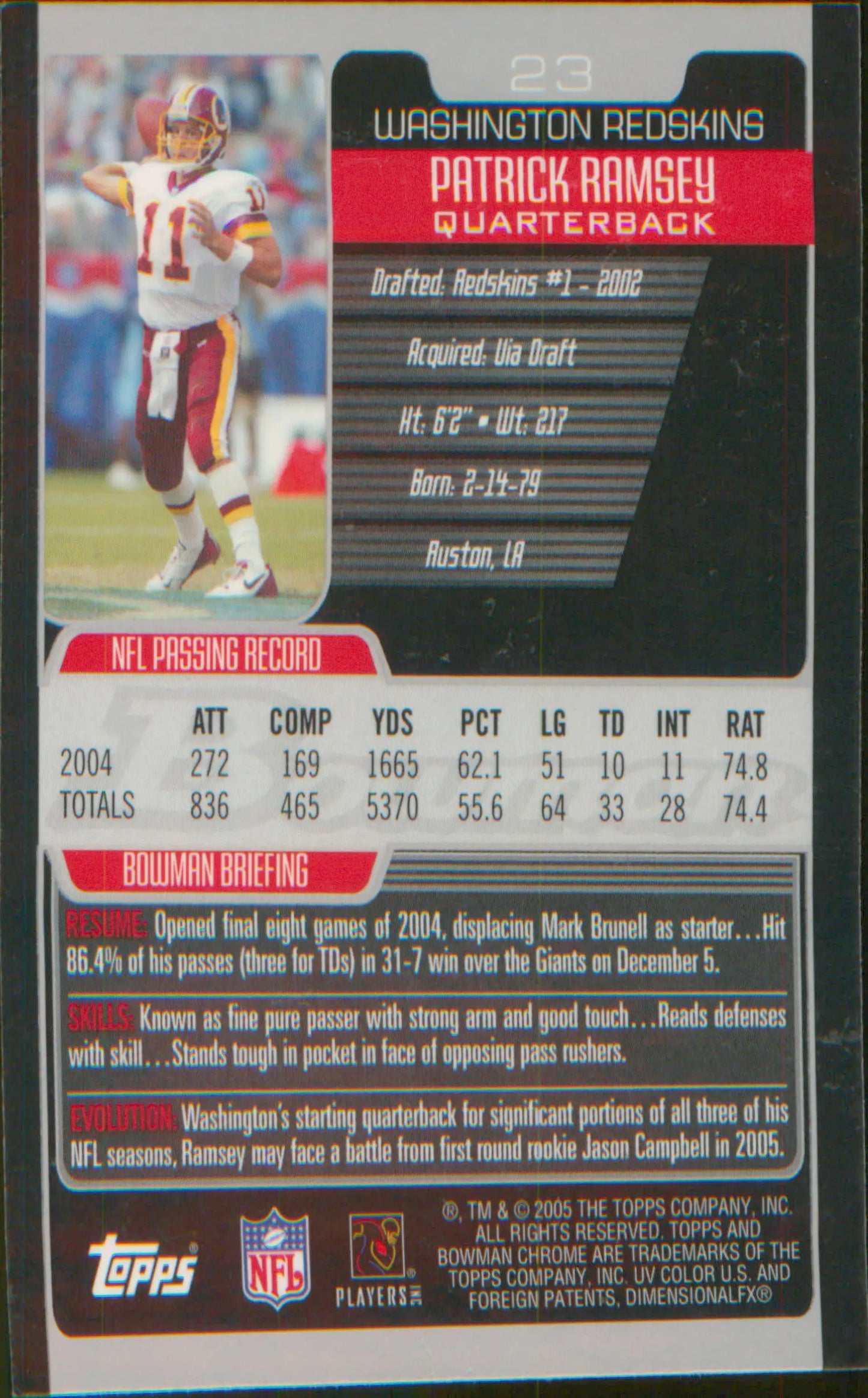 Football 2005 Bowman Chrome #23 Patrick Ramsey - Football Card Single