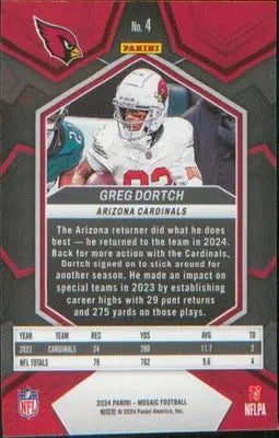Football 2024 Panini Mosaic #4 Greg Dortch - Football Card Single
