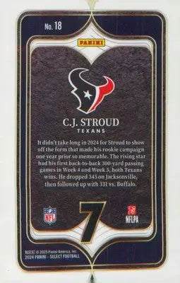 Football 2024 Panini Select Select Numbers Prizm #18 C.J. Stroud - Football Card Single
