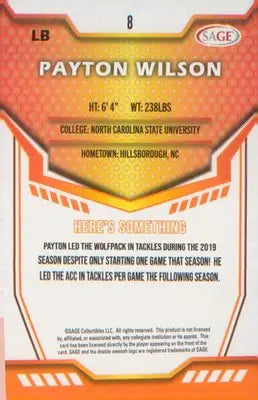 Football 2024 SAGE HIT #8 Payton Wilson - Football Card Single