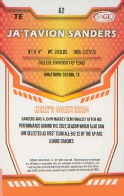 Football 2024 SAGE HIT Red #62 Ja’Tavion Sanders - Football Card Single