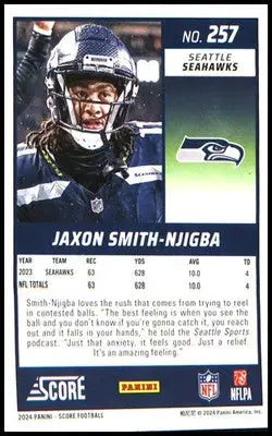 Football 2024 Score Green #257 Jaxon Smith-Njigba - Football Card Single