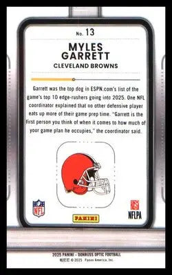 Football 2025 Donruss Optic Play Action #13 Myles Garrett - Football Card Single