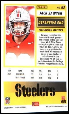 Football 2025 Score #83 Jack Sawyer RC RC - Football Card Single