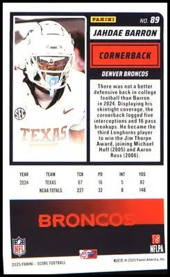 Football 2025 Score #89 Jahdae Barron RC RC - Football Card Single