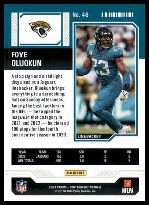 Foye Oluokun 2023 Panini Contenders Season Ticket #46 Jacksonville Jaguars