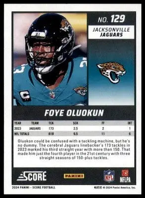 Foye Oluokun 2024 Score #129 Jacksonville Jaguars - Football Card Single