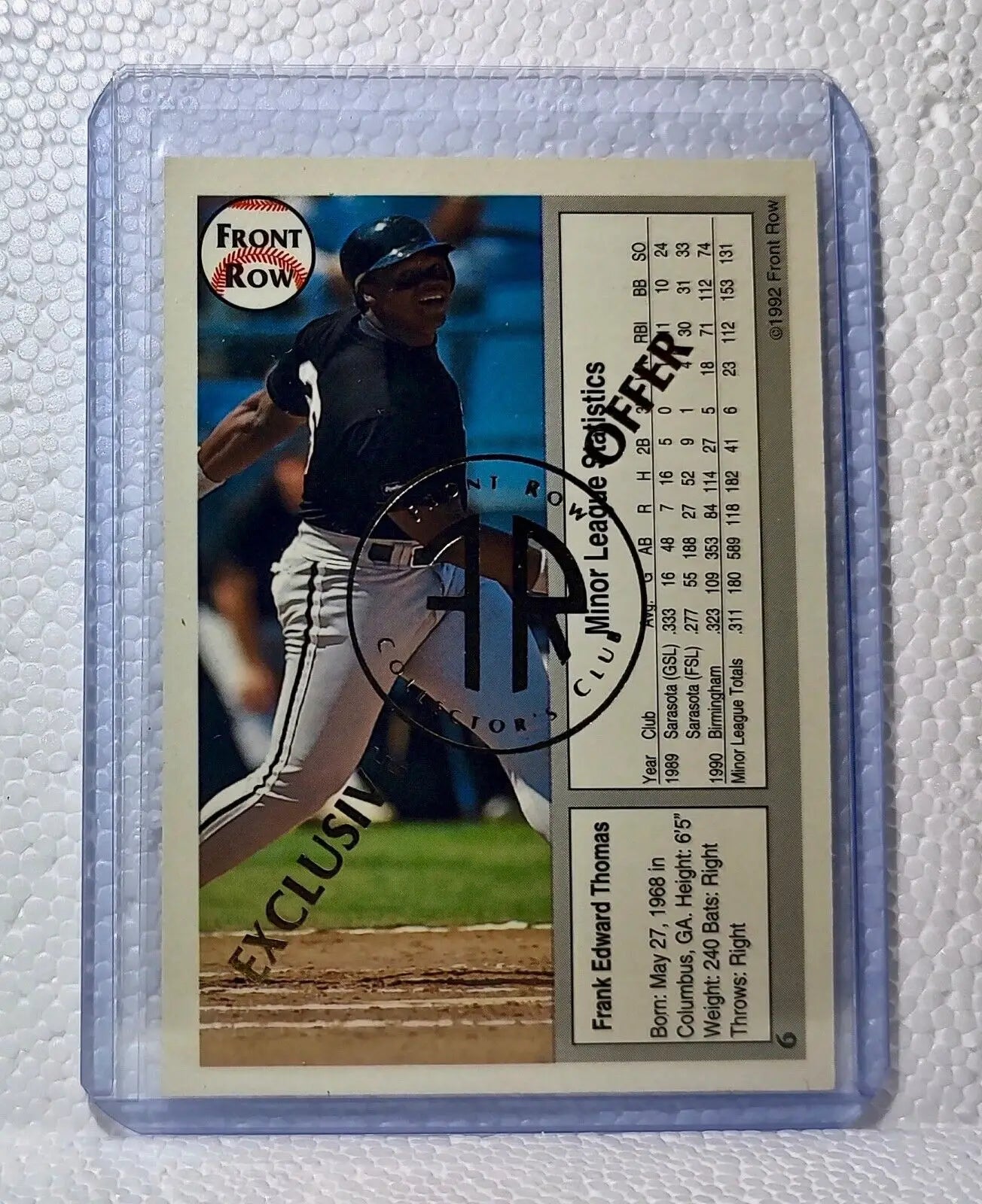 Frank Thomas 1992 Front Row MLB #6 Collector’s Club Card Chicago White Sox - Baseball Card Single