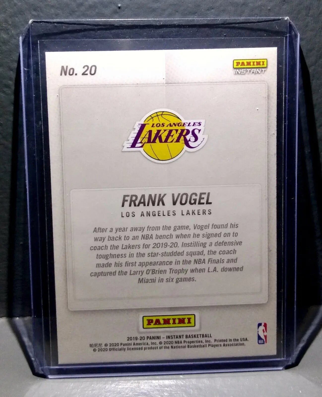 Frank Vogel 2020 Panini NBA LA Lakers Champions #20 Basketball Card - Basketball Card Single