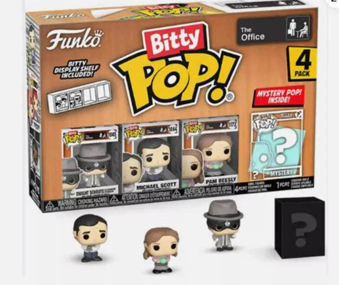 Funko Bitty Pop collection featuring Dwight Schrute, Michael Scott, and Pam Beesly