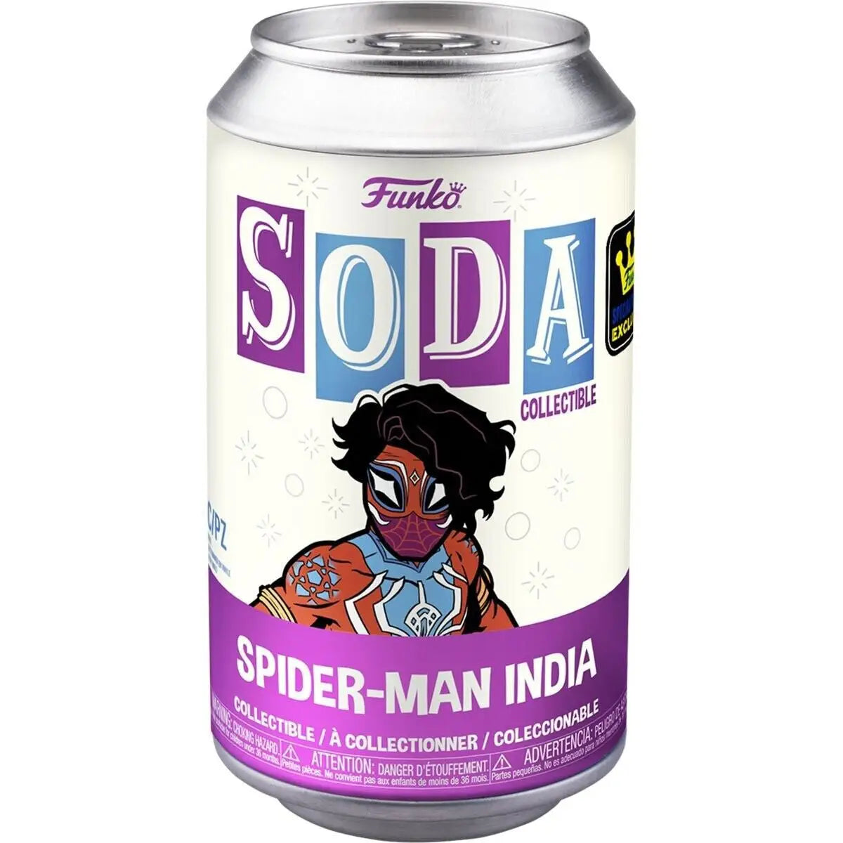 Funko Soda collectible can featuring Spider-Man India from Spider Verse series