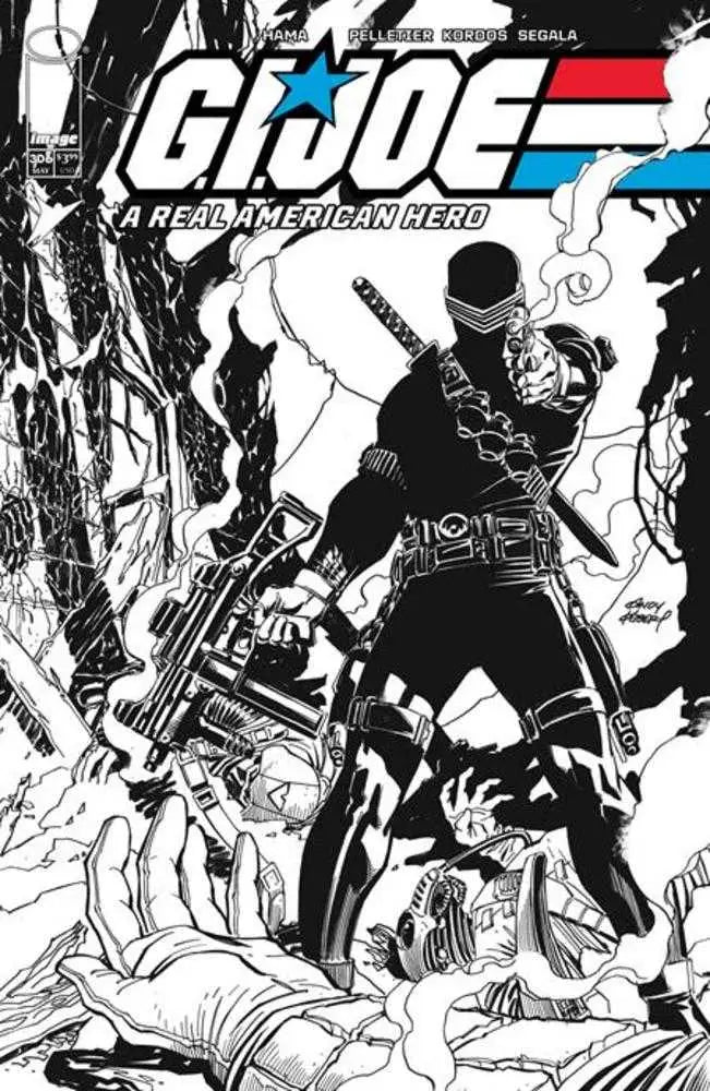 Black and white G.I. Joe A Real American Hero #306 cover art featuring a ninja silhouette